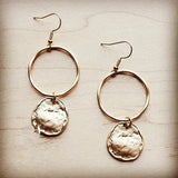 Matte Gold Hoop Earrings with Coin Dangle