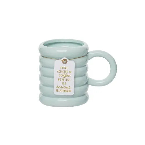 Addicted To Coffee Teal Ribbed Ceramic Coffee Mug, 22 oz.