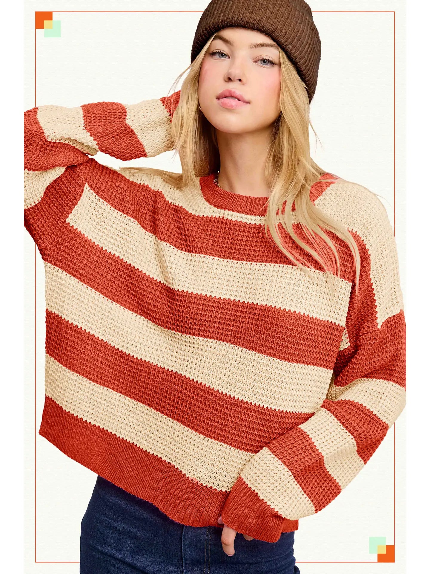 Loose Fit Striped Round Neck Long Sleeve Sweater