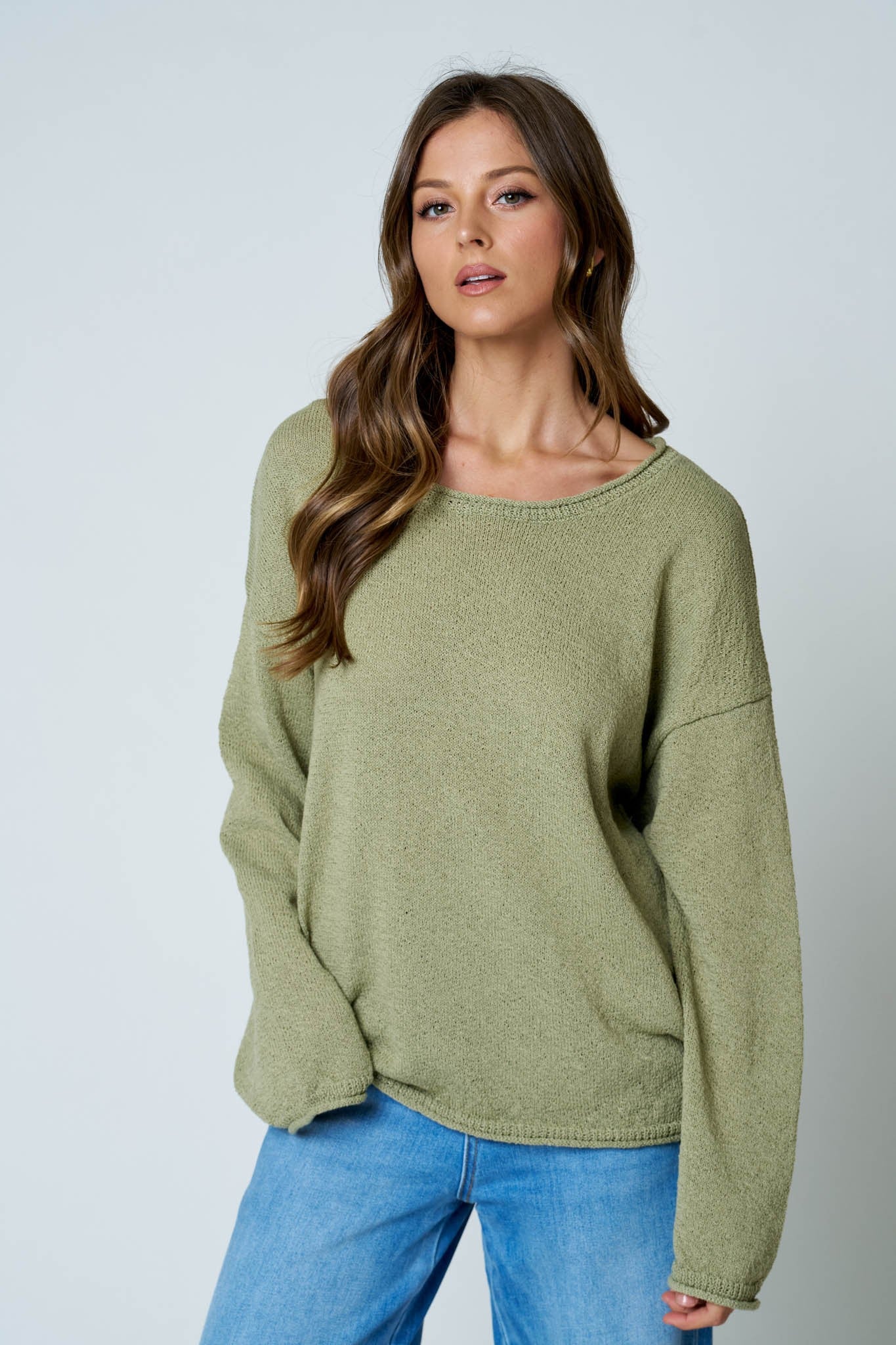 Textured Raw Edge Long Sleeve Knit Sweater