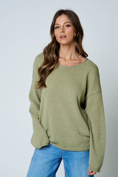 Textured Raw Edge Long Sleeve Knit Sweater