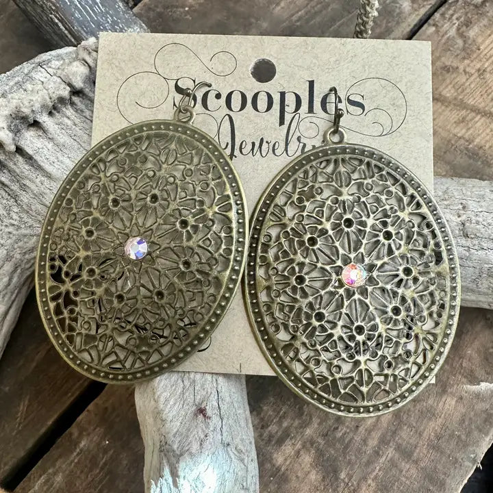 Oval Filigree Rhinestone Earrings