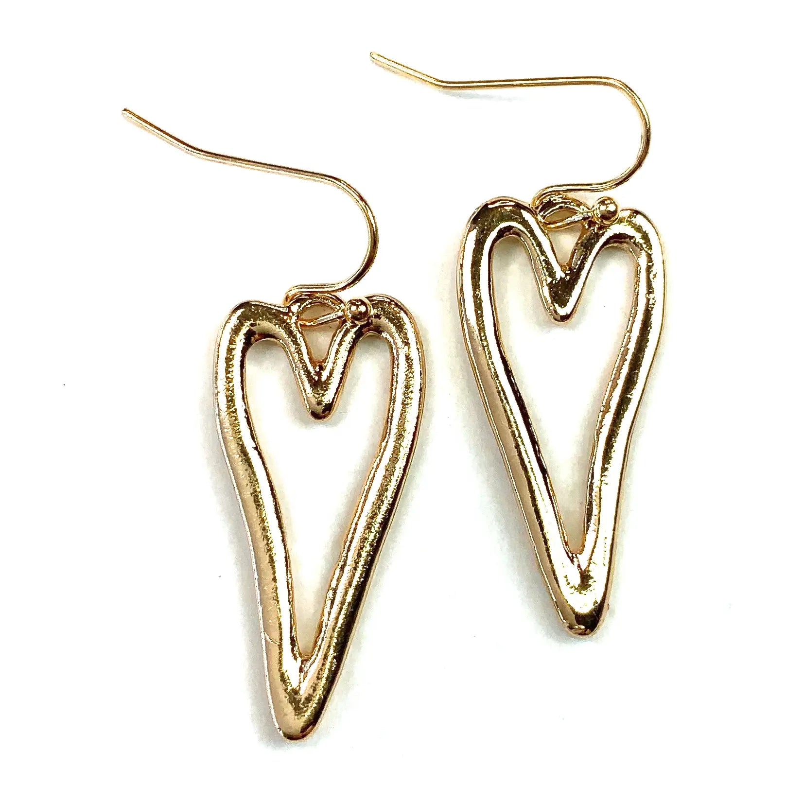 Small Open Heart Gold Dangle Earrings
