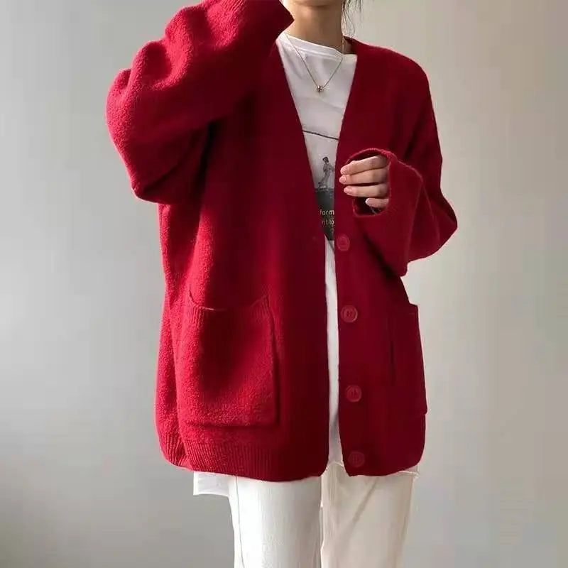 Loose Fit V-Neck Solid Color Cardigan Sweater | DOORBUSTER