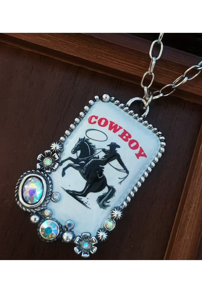Western Cowboy Print Alloy Charm Necklace