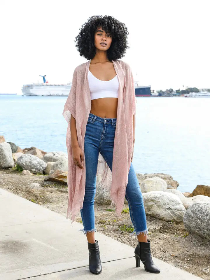 Lightweight Sheer Kimono with Sequin - Rose