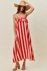 Tier Ruffled Stripe Lined Cami Maxi Dress