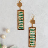 Layers Of Sparkle Rectangle Earrings in Green