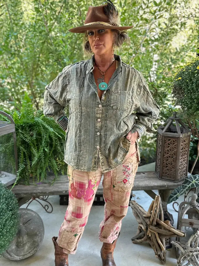 Jaded Gypsy: Star Gazing Top - Vintage Moss