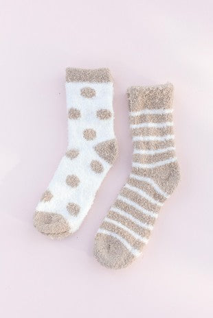Tan Dot Fuzzy Socks