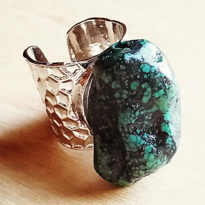 Natural Turquoise Chunk Statement Cuff Ring