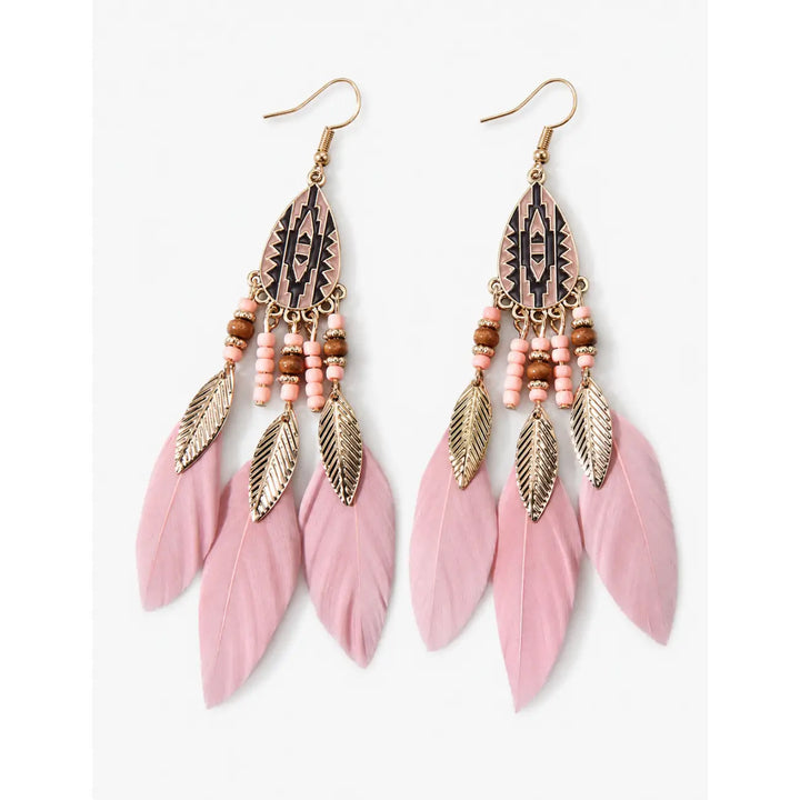 Ladies Bohemian Vintage Multicolor Feather Long Tassel Earrings