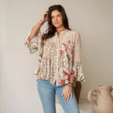 Vintage-Inspired Emb Button-Down Boho Tunic Top New