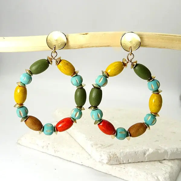 Wooden Bead Teardrop Earring