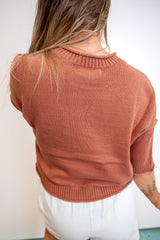 Exposed-Seam Drop-Shoulder Short-Sleeve Pullover - Sienna